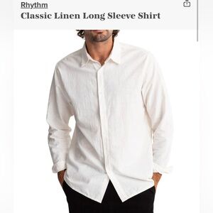 Rhythm White Casual Button Down Shirt with Relaxed Fit and Long Sleeves like new